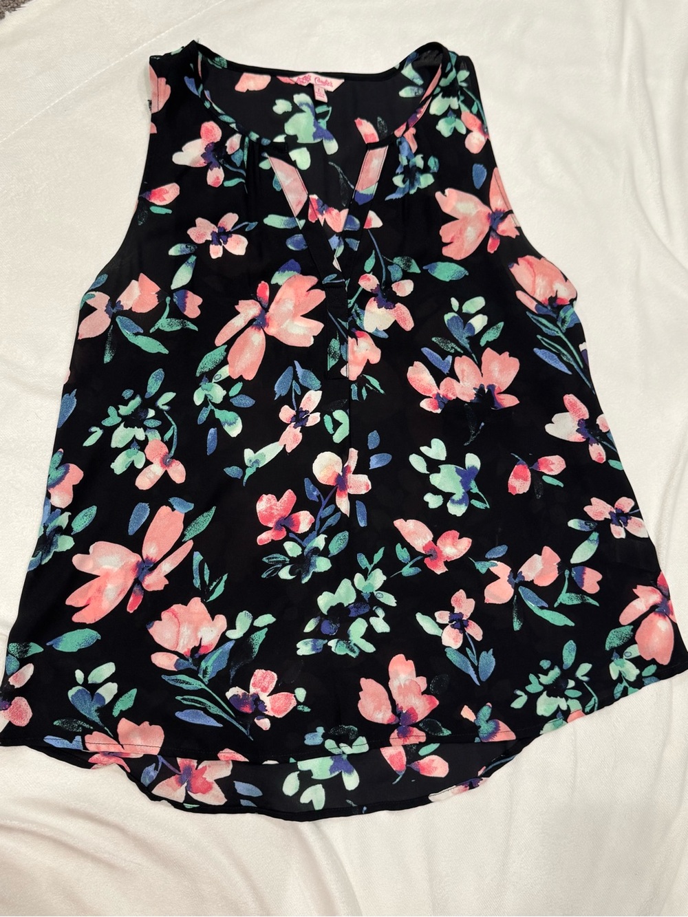 Candie's Black Floral Sleeveless Camisole with Pink & Green Blossoms